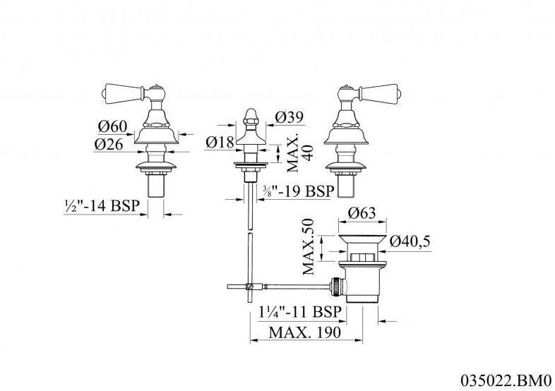 Bronces Mestre Смеситель для биде на 3 отверстия, отделка под старину Retro 035022.bm0.30 - Вид №1
