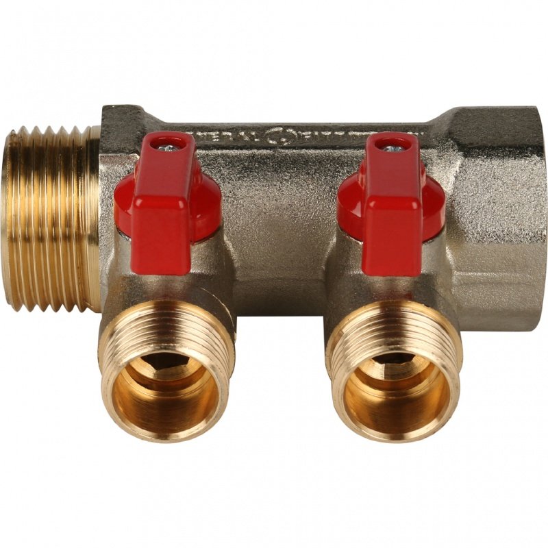 Коллектор с шаровыми кранами 1" STOUT 2 выхода 1/2", красные ручки SMB6200011202 - Вид №2