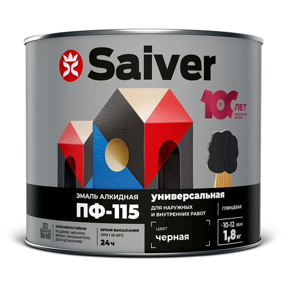 Эмаль ПФ-115 Saiver Lux глянцевая цвет черный 1.8 кг 83402309 STLM-2107952  - Вид №1