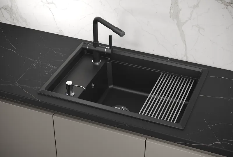 KS-7305, ШВАРЦ (чёрный металлик), кухонная мойка, кварц GRANULA 7305-ST320