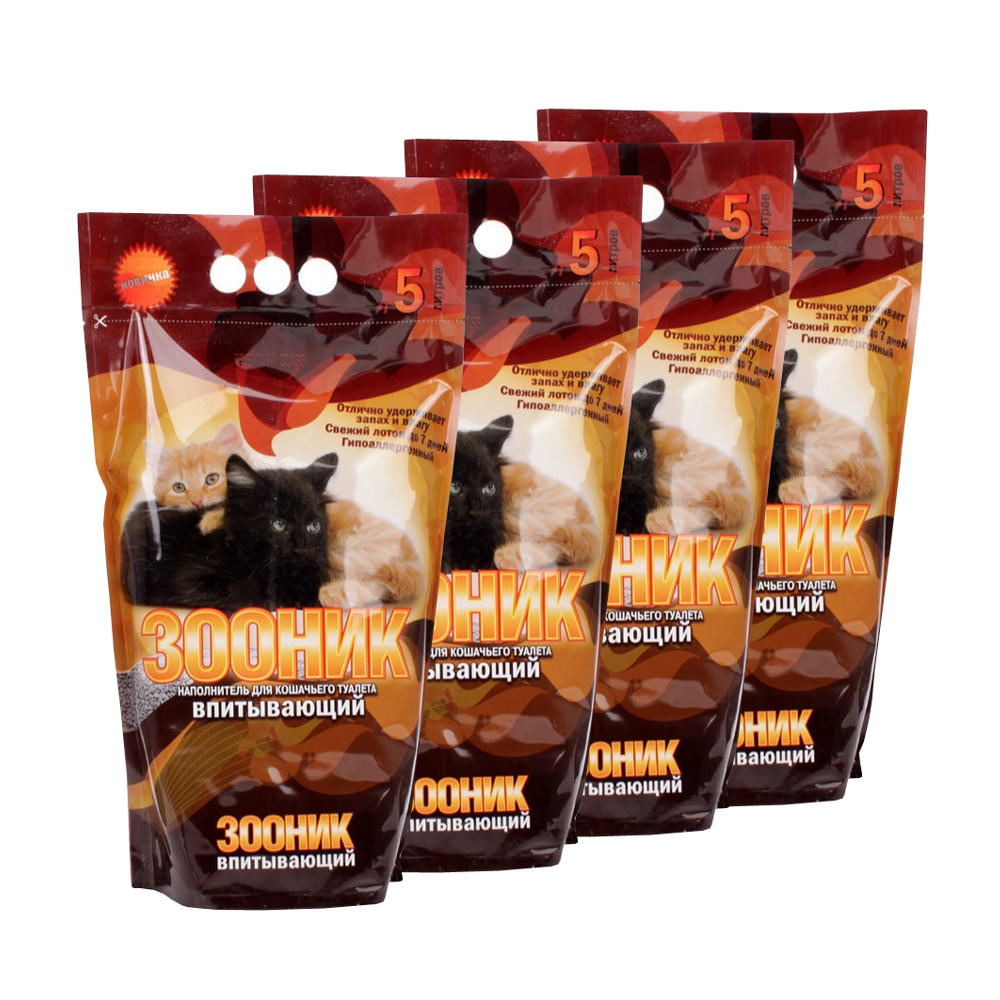 ПР0026781*4 Наполнитель для кошачьего туалета впитывающий 5л (упаковка - 4 шт) ЗООНИК 
