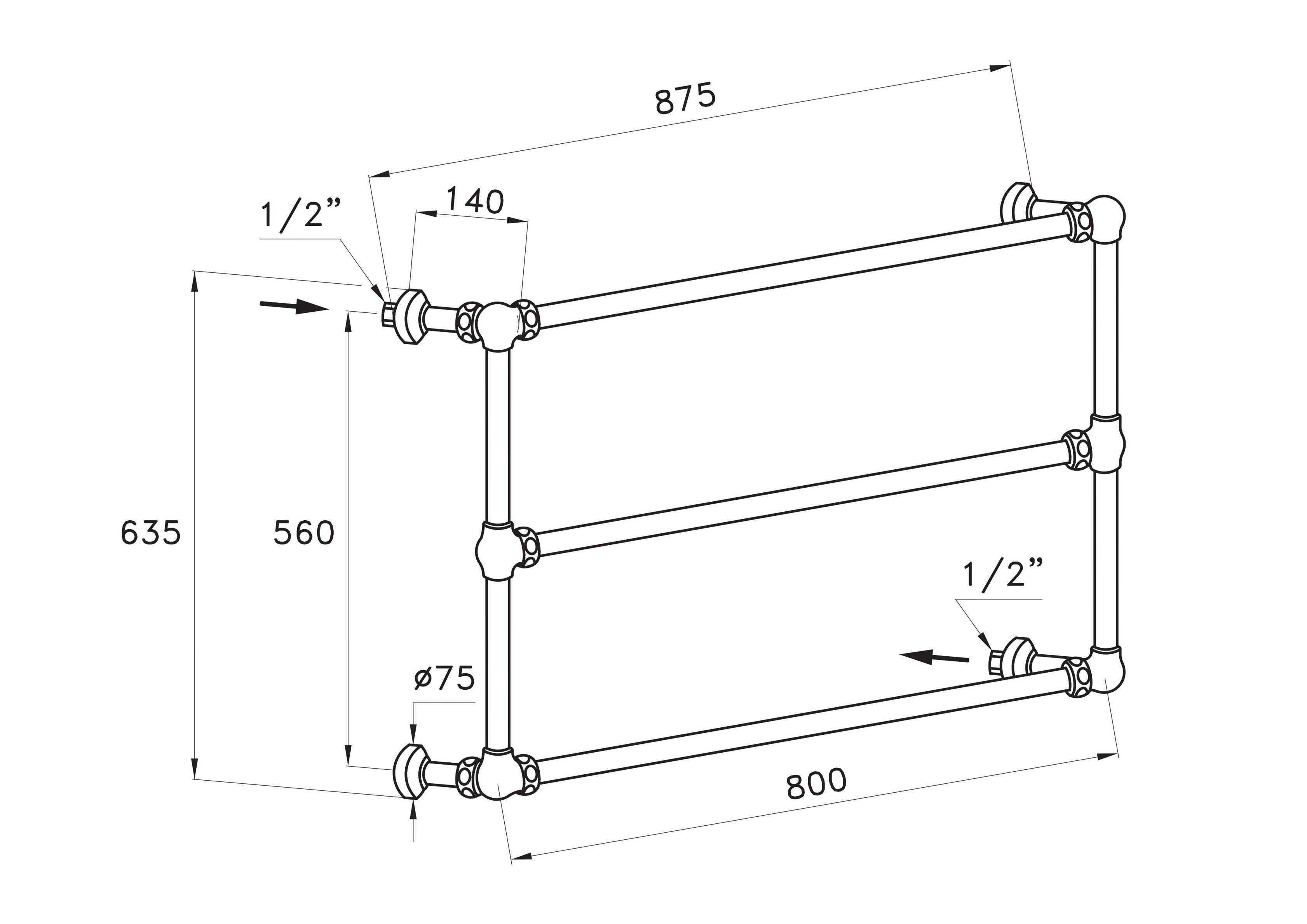 Настенный латунный электрический полотенцесушитель RUBINETTERIE STELLA ARCH-00009595 - Вид №1