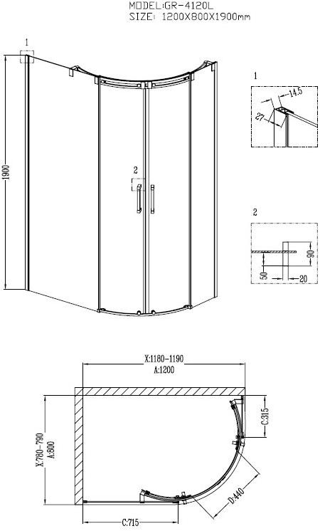 Душевое ограждение GROSSMAN GR-4120L Galaxy 120*80*190 двери раздвижные - Вид №1