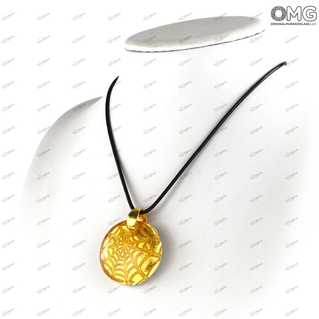 4015 ORIGINALMURANOGLASS Круглая янтарная подвеска-паутинка - муранское стекло OMG 5 см 
