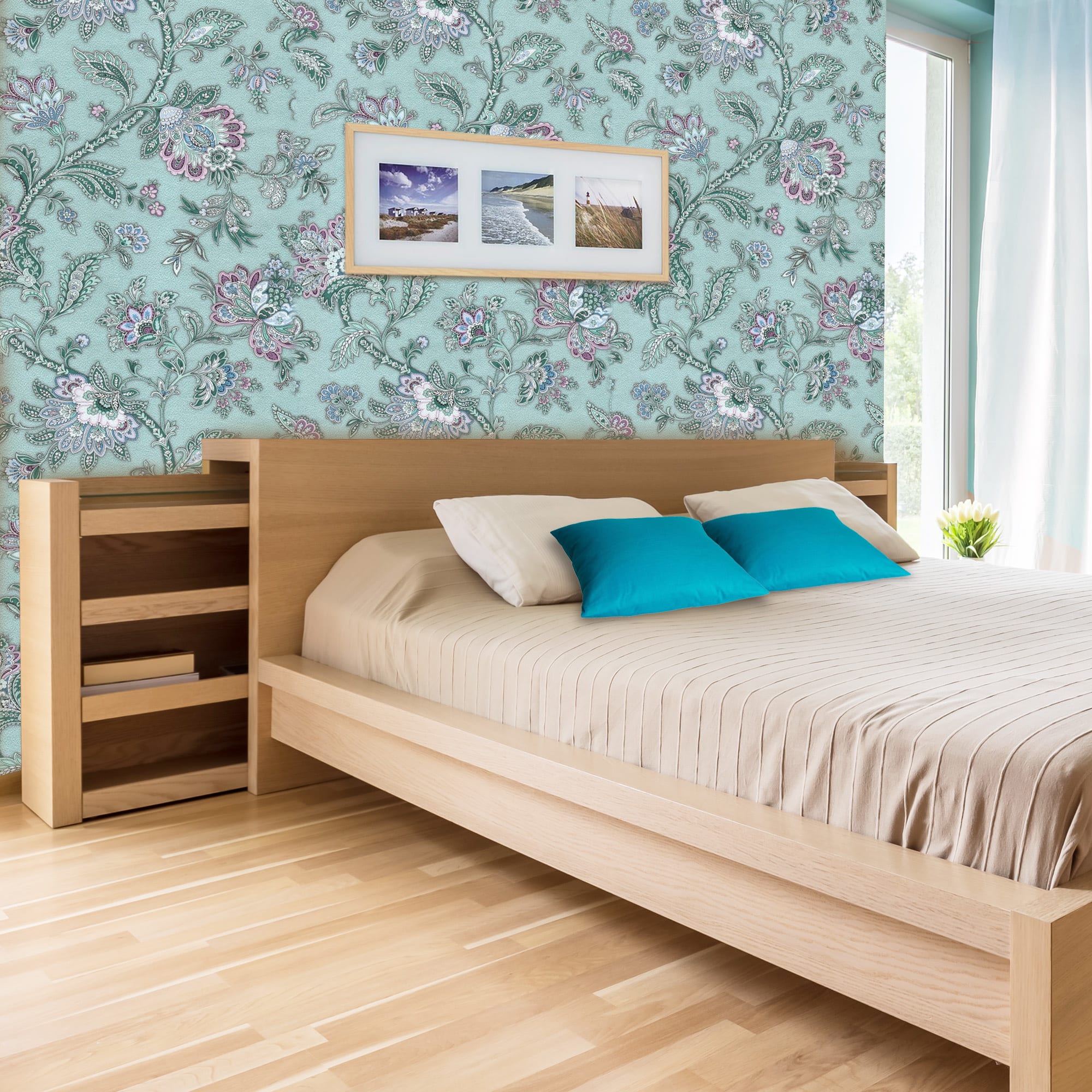 17145960 Обои бумажные голубые 0.53 м 4097-82 (С6К) Финифть Santreyd  - Вид №3