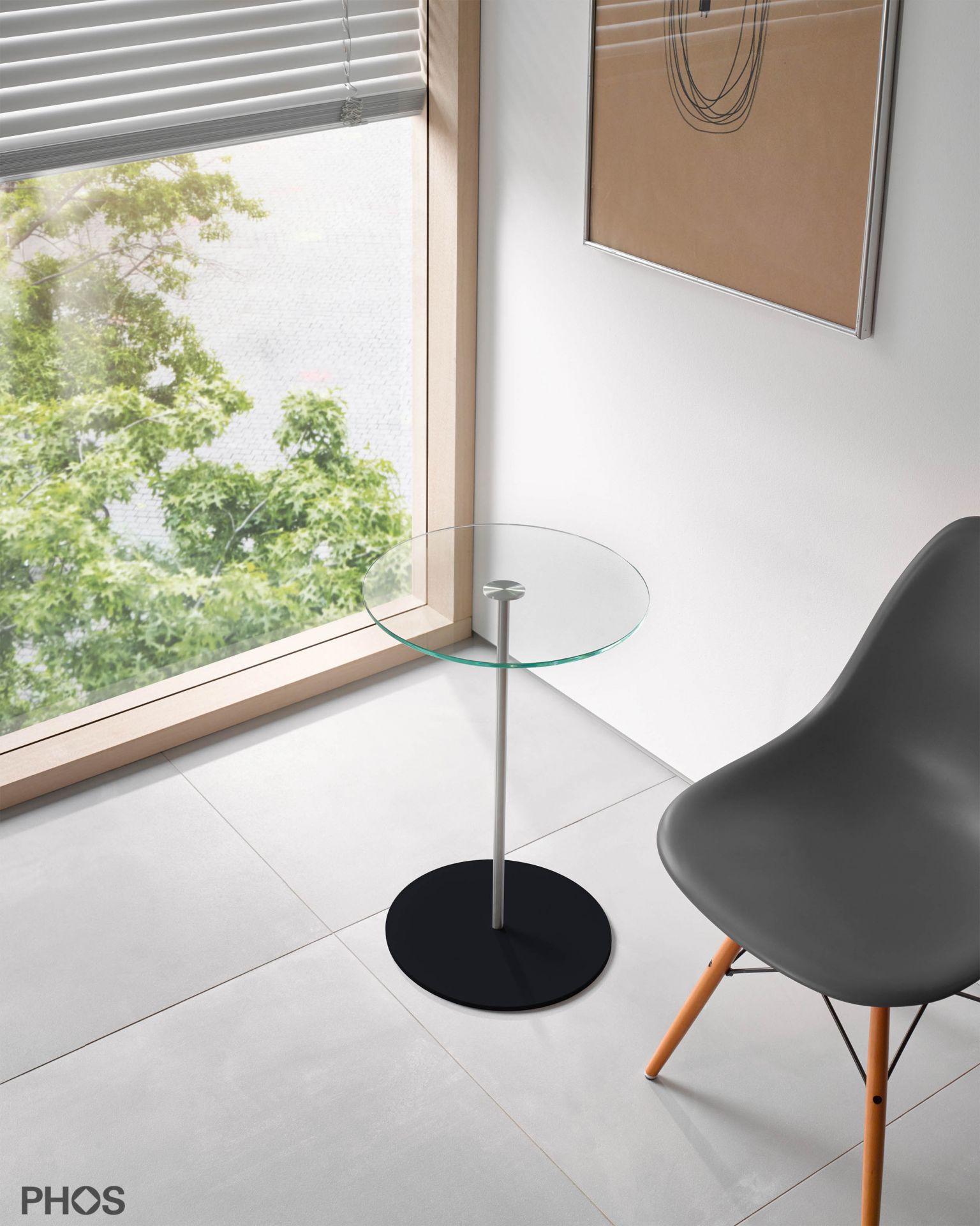 BT600G-BPS Приставной столик со стеклянной полкой, высота 60 см, основание: черное PHOS  - Вид №1