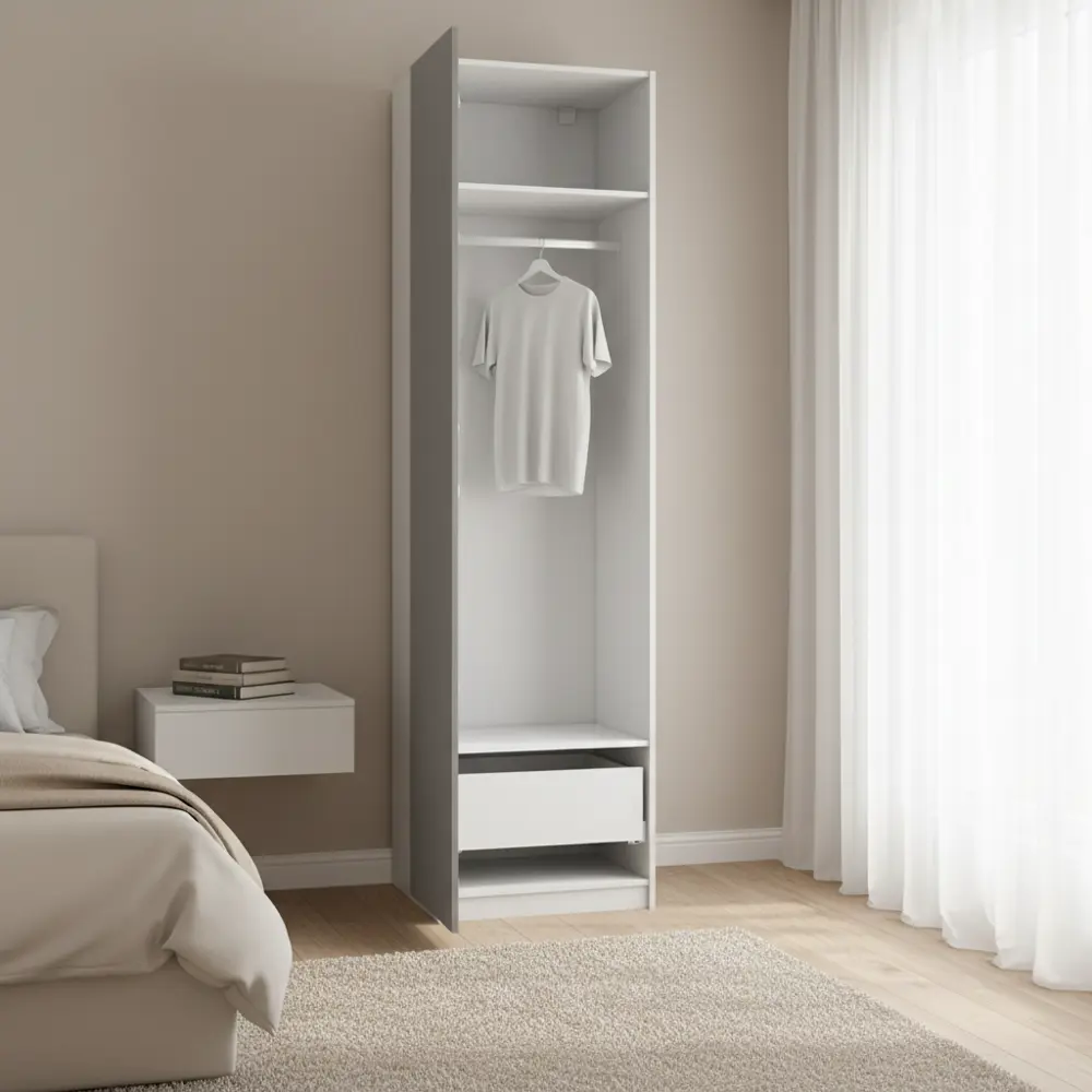 Шкаф распашной Лион серый глянец  60х232,2х54,5  с 2 полками, штангой и ящиком ЛДСП каркас белый Santreyd STLM-2127617 - Вид №1