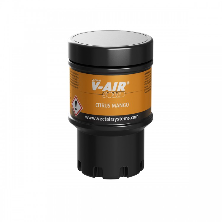 V-SOLID CITRUS (Цитрус манго) VECTAIR SYSTEMS Автоматический ароматизатор воздуха V-AIR SOLID – Цитрус манго Желтый черный (упаковка) 