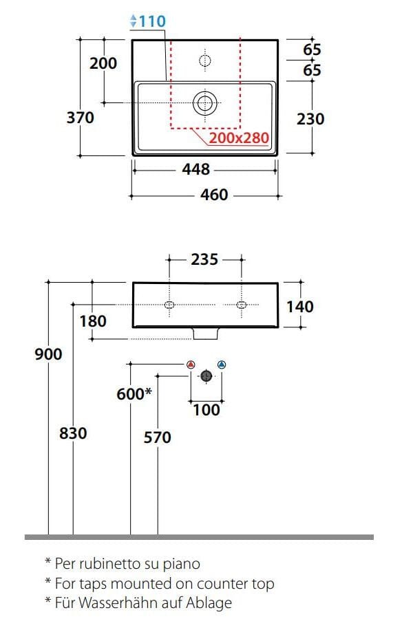 Керамическая прямоугольная одиночная раковина Ceramica Globo плиты ARCH-00118478 - Вид №2