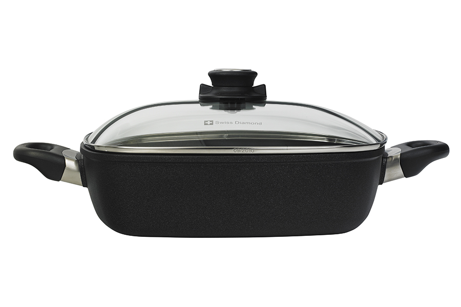 Сотейник индукционный Swiss Diamond со стеклянной крышкой, квадратный, две ручки, 28х28 см XD66282IC - Вид №1