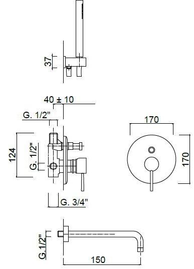 Rubinetteria Giulini Смеситель для ванны настенный с ручным душем Futuro F6503 - Вид №1