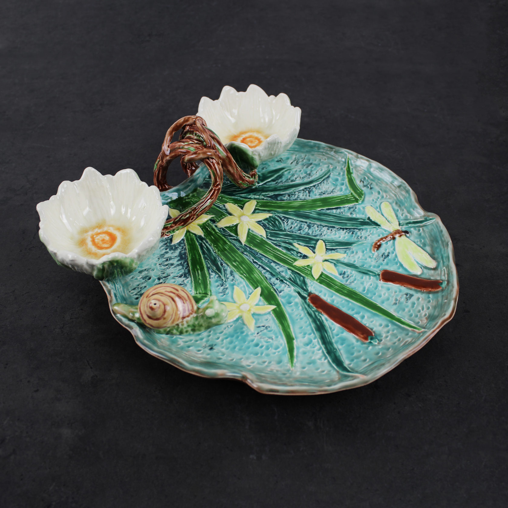 Блюдо для закусок (с двумя кувшинками) Голубой PROVANSFAIENCE sun-id-994603 - Вид №5