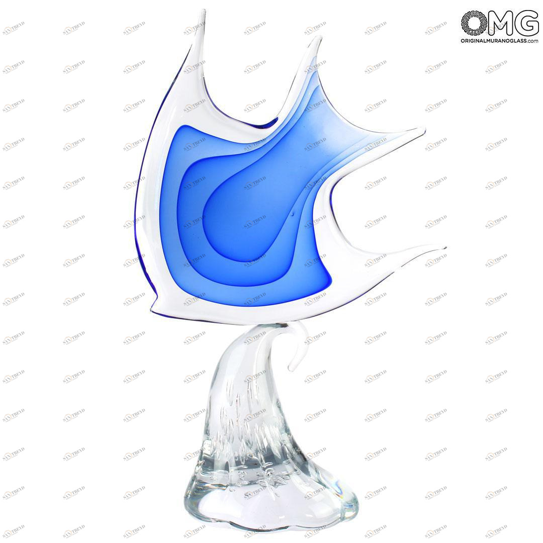 4791 ORIGINALMURANOGLASS Скульптура Абстрактная Синяя Рыба - муранское стекло OMG 43 см 