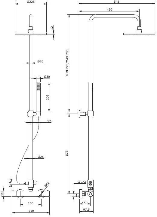 Gruppo Geromin Термостатическая душевая стойка с ручным душем с верхним душем Flow 4cda2n0 - Вид №1