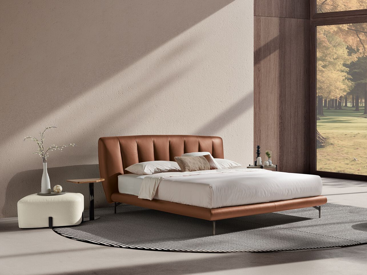 Кожаная двуспальная кровать с мягким изголовьем Max Divani Perla ARCH-00128673 - Вид №5