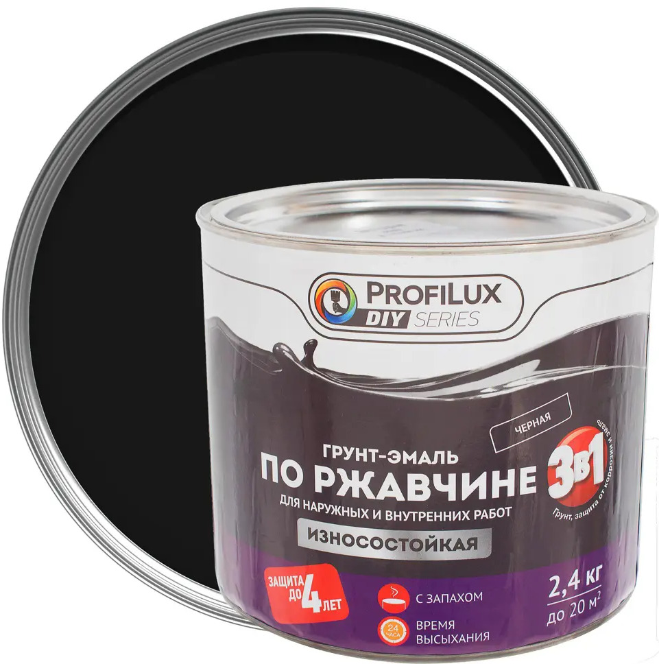 PROFILUX Грунт-эмаль 3в1 по ржавчине черная 2.4 кг 18534406