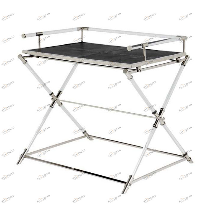 Столик сервировочный с бортиками и кожаным топом 89 см Montaigne от Eichholtz EICHHOLTZ  242362 Черный 