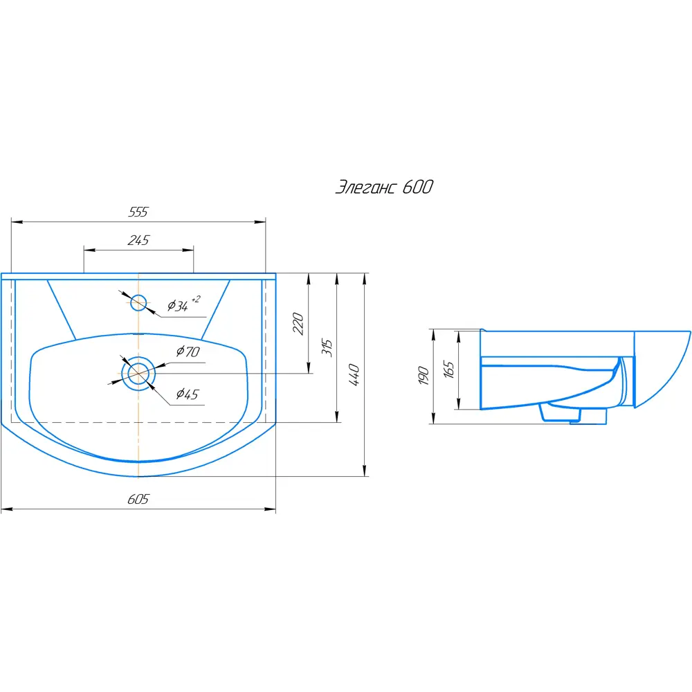Раковина ROSA Элеганс с глянцевой поверхностью 600 мм 83738565 STLM-0044117 - Вид №1