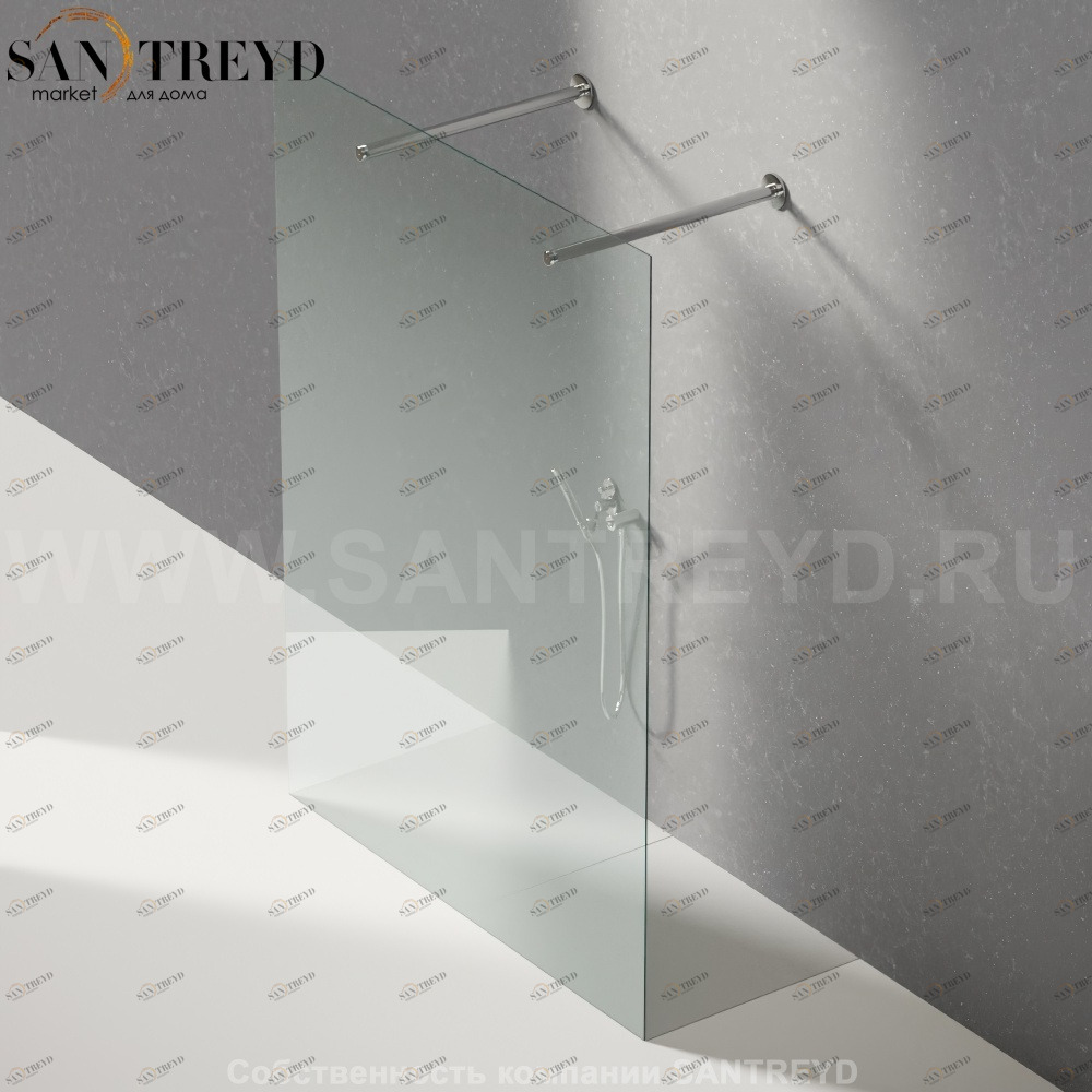 Душевое ограждение FLAT D подрезаемое, стеклянная прозрачная перегородка с 2-мя держателями. Размеры: глубина от 70 до 100 см, длина от 140 до 160 см Agape DA207010014016180TTO