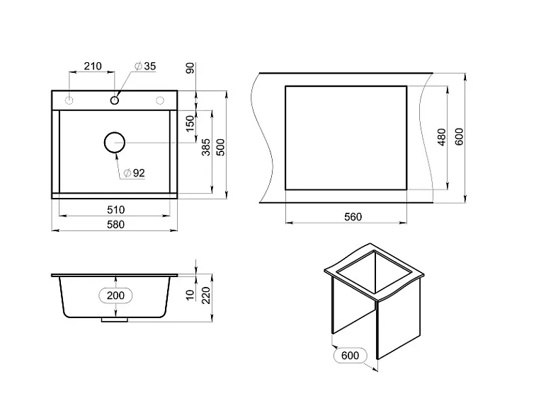 ES-5804, ТУРМАЛИН, кухонная мойка, кварц, ESTETICA GRANULA 5804-ST200 - Вид №5