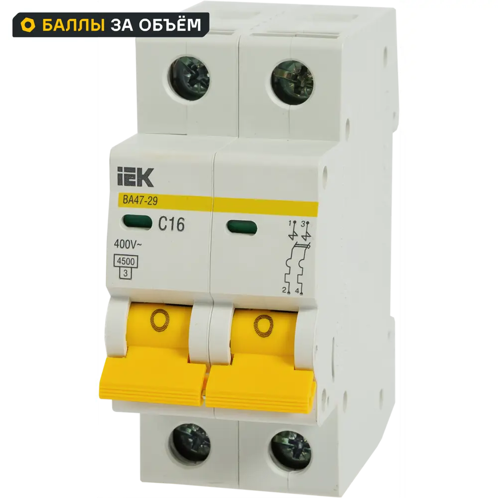 Автоматический выключатель IEK ВА47-29 2P C16 А 4.5 кА 11875259 STLM-2033140 