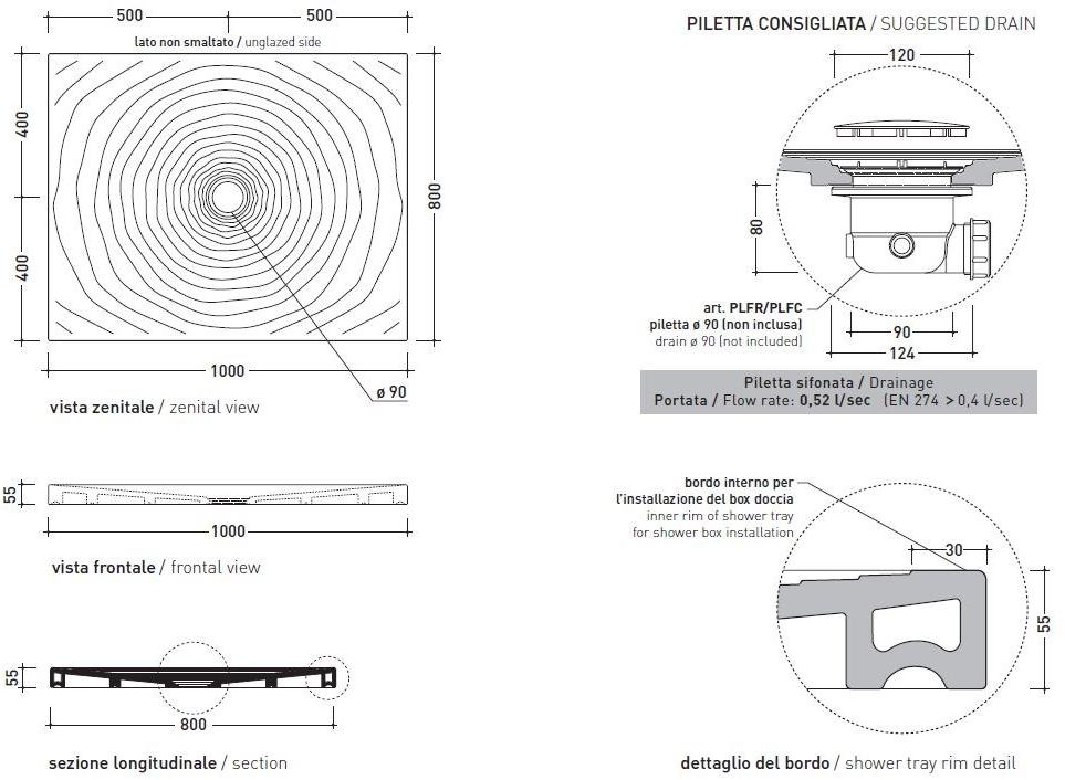 Ceramica Flaminia Поддон керамический прямоугольный Water drop Dr8010 - Вид №1
