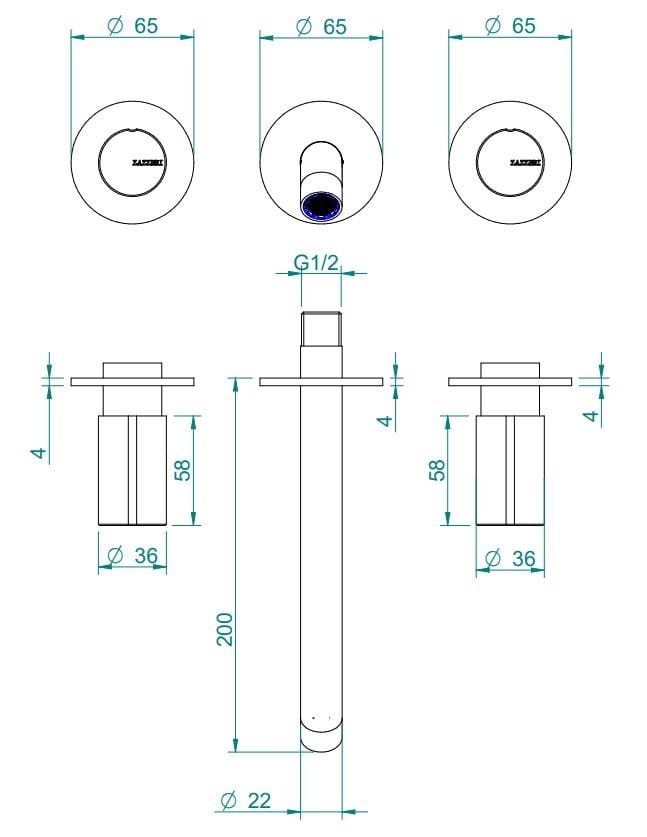 Настенный смеситель для раковины из нержавеющей стали с 3 отверстиями Zazzeri Z316 ARCH-00032726 - Вид №5