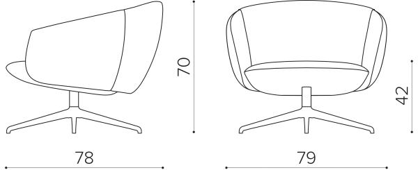 NT7098 Low back lounge armchair, swivel steel base True Design Not - Вид №1