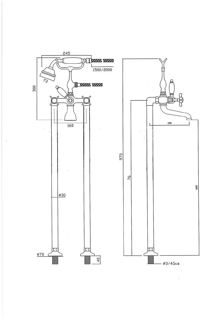 BLEU PROVENCE Напольный латунный смеситель для ванны с ручным душем Rubinetti per vasca Rv111 - Вид №1