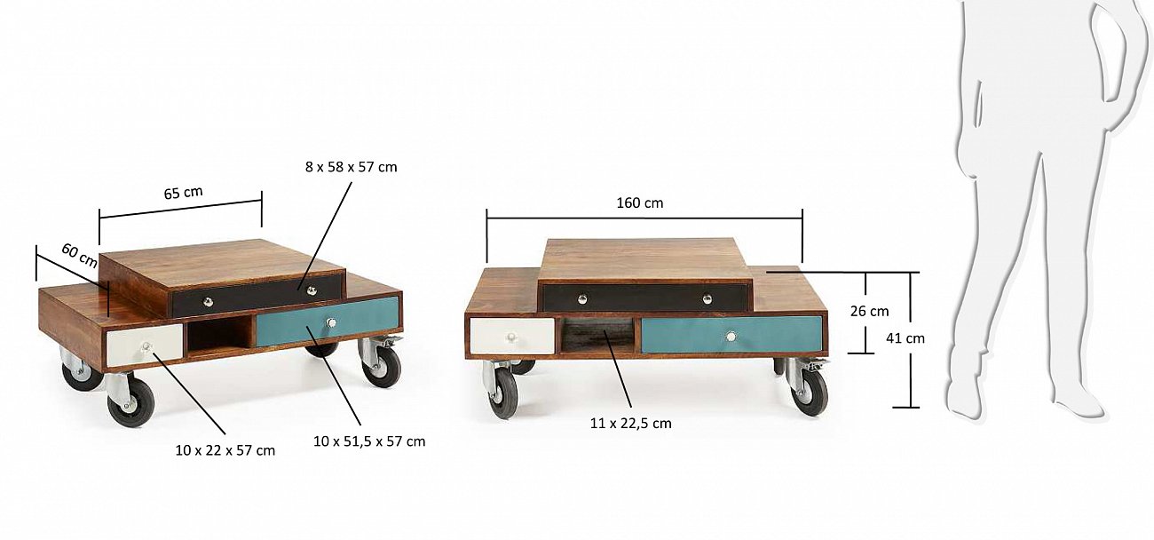 Журнальный столик на колесиках с ящиками разноцветный Collin BARCELONA DESIGN  148703 Коричневый  - Вид №2