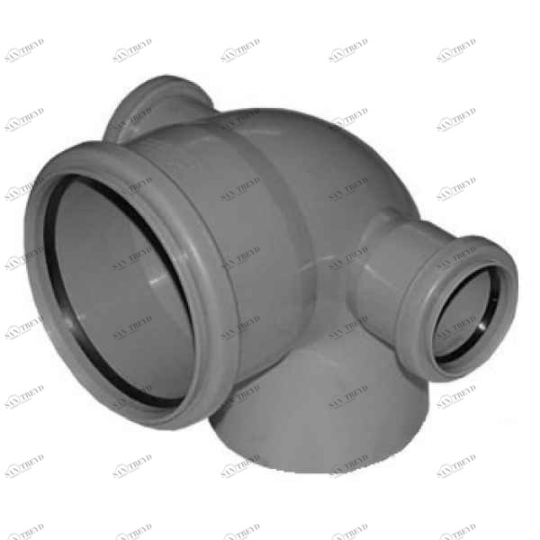 Отвод ПВХ канализационная D110х90° с выходом 50 (левый+правый) Политек 6318