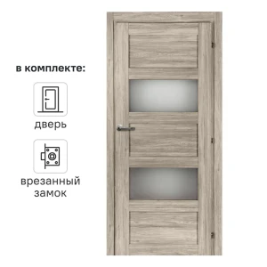 Дверь межкомнатная со стеклом Прэсто 90x200 см ПВХ цвет дуб санремо светлый с замком 82636406 STLM-2093635
