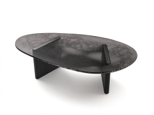 Низкий овальный журнальный столик из литого стекла