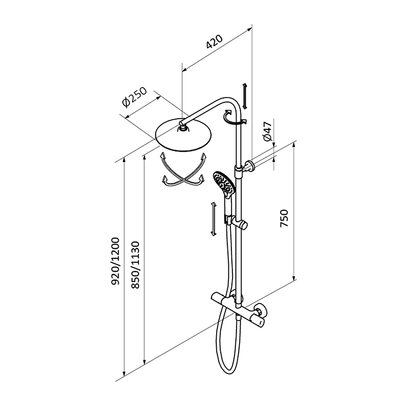 44435440SQTL PREMIUM GRB Dry SQ душ термостатический с колонкой Хром GRB MIXERS  - Вид №1