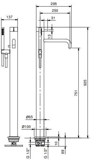 ABOUTWATER Смеситель для ванны напольный с ручным душем Af/21 sun-id-1465031 - Вид №2