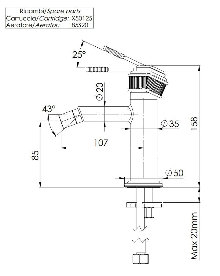 Однорычажный смеситель для биде без слива Remer Rubinetterie ателье ARCH-00008614