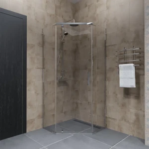 Душевая ширма Грета Triton пятиугольная 90x90x190см цвет профиля хром распашная стекло 6мм прозрачное