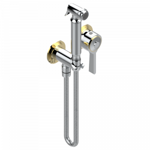 G2T-5840/MBG Комплект для душа, включающий смеситель, армированный шланг 1 м 25 см, ручной душ с курковым распылителем, выход из стены и предохранительный запорный клапан Thg-paris Faubourg metal Хром/золото