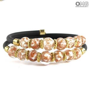 3692 ORIGINALMURANOGLASS Двойной браслет Серена - белый с авантюрином - муранское стекло OMG 18 см