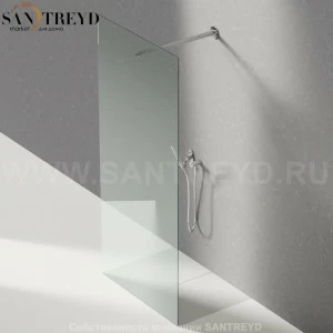 Душевое ограждение FLAT D подрезаемое, стеклянная прозрачная перегородка с держателем и встроенным душем. Размеры: глубина от 70 до 100, длина от 100 до 140 см