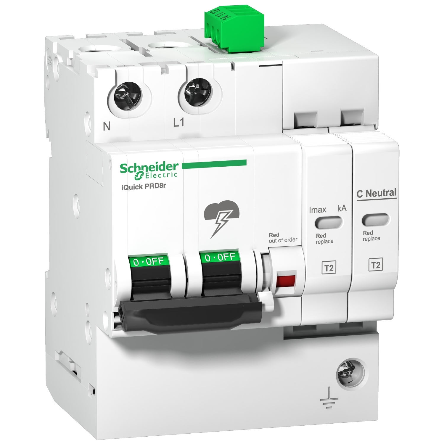 A9L16298 УЗИП СО ВСТРОЕННОЙ ЗАЩИТОЙ IQUICK IQUICK PRD 1П+Н 8кА С КАРТРИДЖАМИ Schneider Electric 