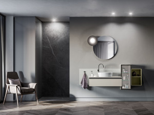 Подвесной шкаф для умывальника с выдвижными ящиками и навесными шкафами