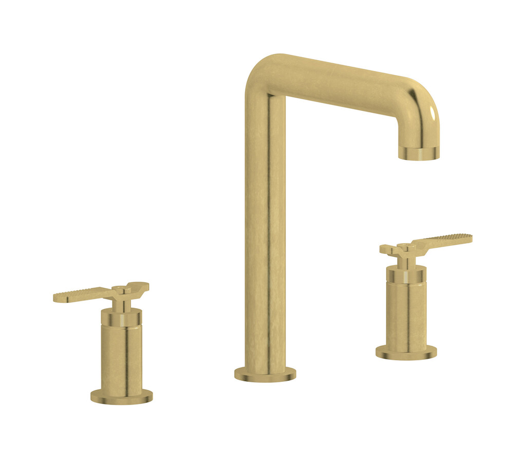 Смеситель для раковины на 3 отверстия с высоким изливом в комплекте с донным клапаном. WE ARE IB b2390on Natural Brass Bold