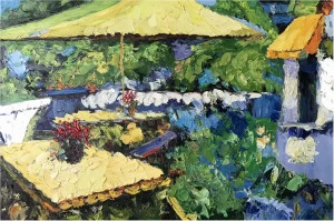 Картина на холсте 120х90 см "Летнее кафе" EVENHOME КАРТИНЫ МАСЛОМ 129896 Белый;зеленый;разноцветный