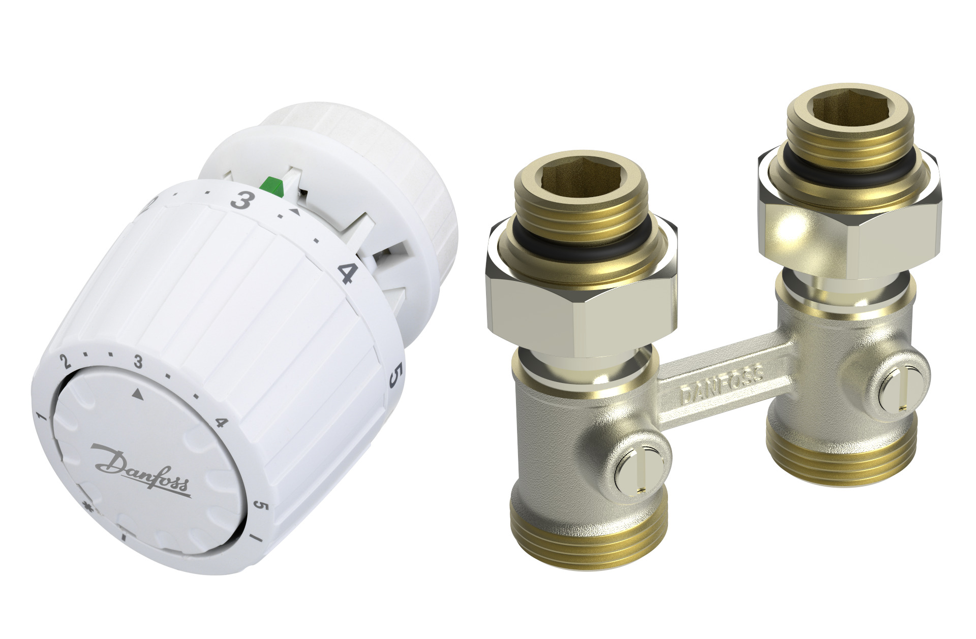 Danfoss Комплект RLV-KB/RTR 7090 для радиаторов с нижним подключением RLV-KB 20 + RTR 7090, 3/4 Угловой 013G7225  - Вид №1