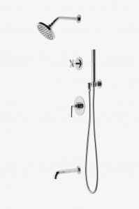 FLSP15 Комплект для душа Flyte с балансировкой давления с 6-дюймовой лейкой для дождя, ручным душем, изливом ванны и перекрестной перекрестной ручкой Waterworks