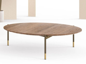 Низкий круглый стол из стали и дерева