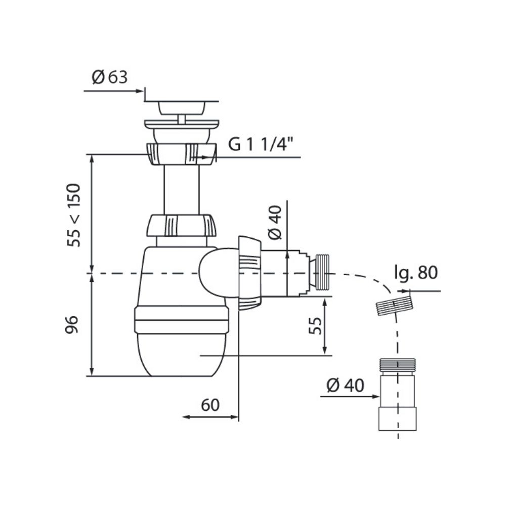 Сифон "Минор" 1 1/4*40 с выпуском и гофротрубой40*40/50 L-800мм (30718050) 30718050 Santreyd  - Вид №1