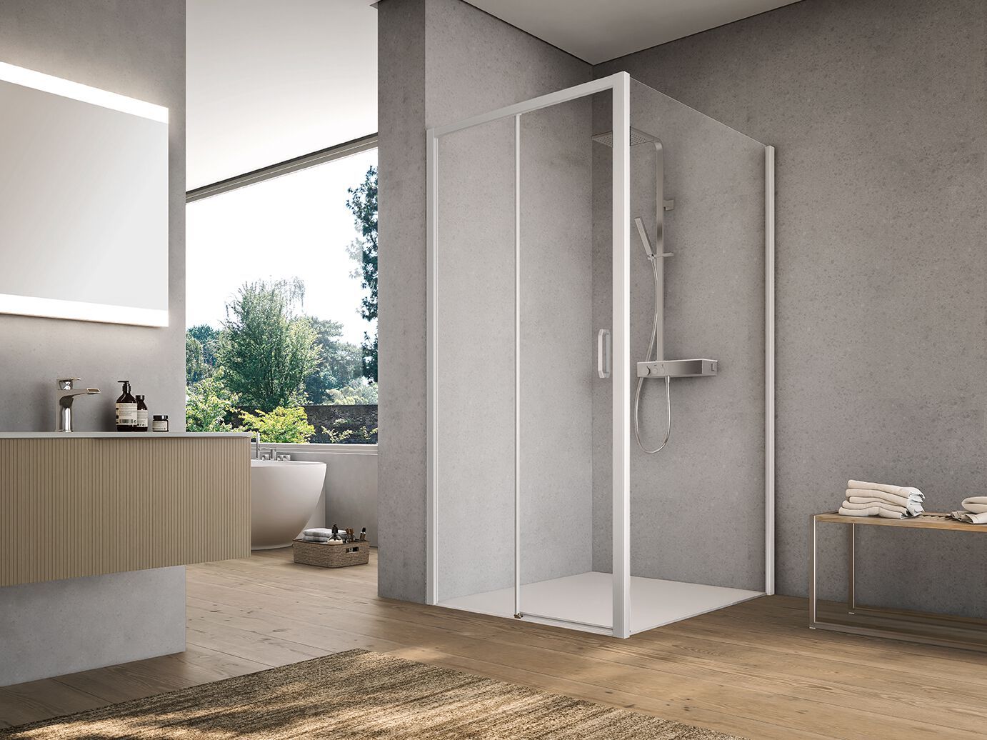 Стеклянная угловая душевая кабина с раздвижной дверью Gruppo Geromin Forty Plus ARCH-00067912