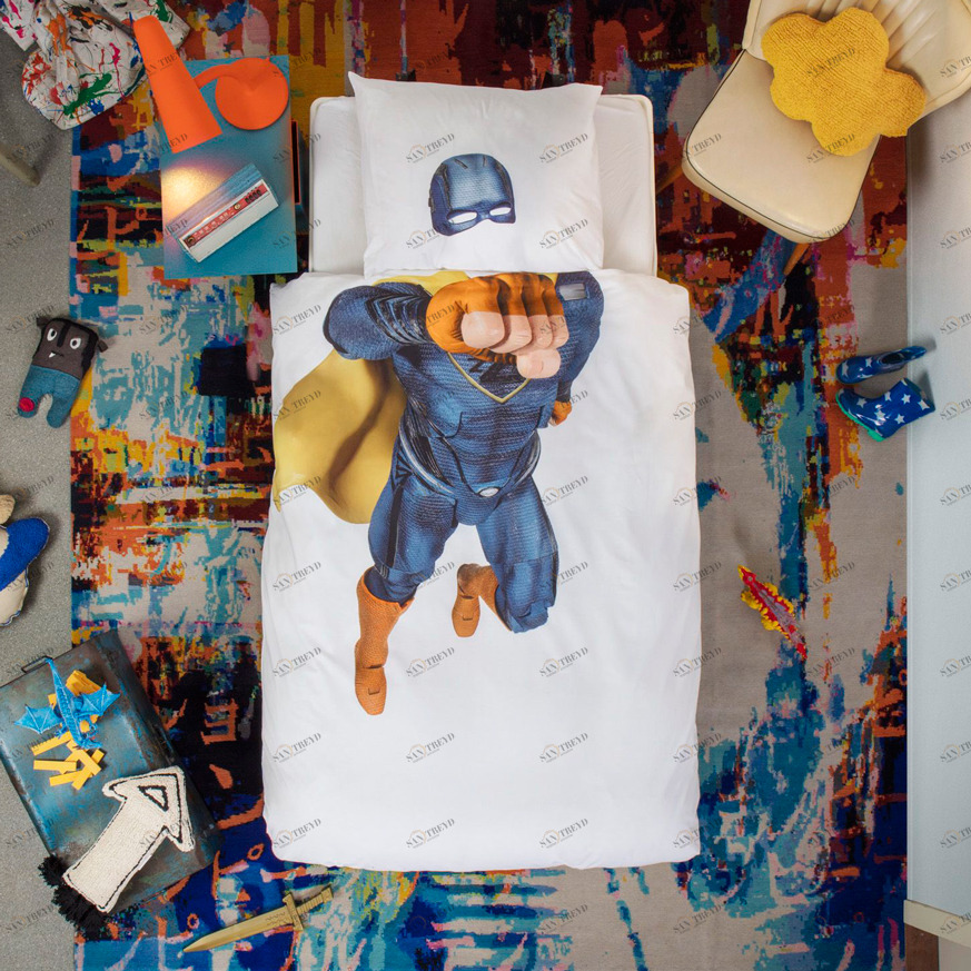 Детское постельное белье односпальное "Супергерой" 150х200 см SNURK  335502 Белый;синий 